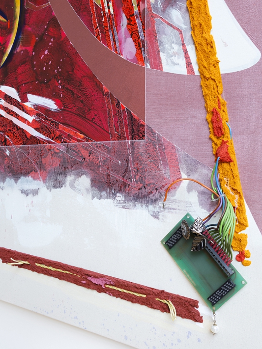 Victor Payares, detail of Choking on Multicoloured Scarves, 2016. © Ollie Hammick