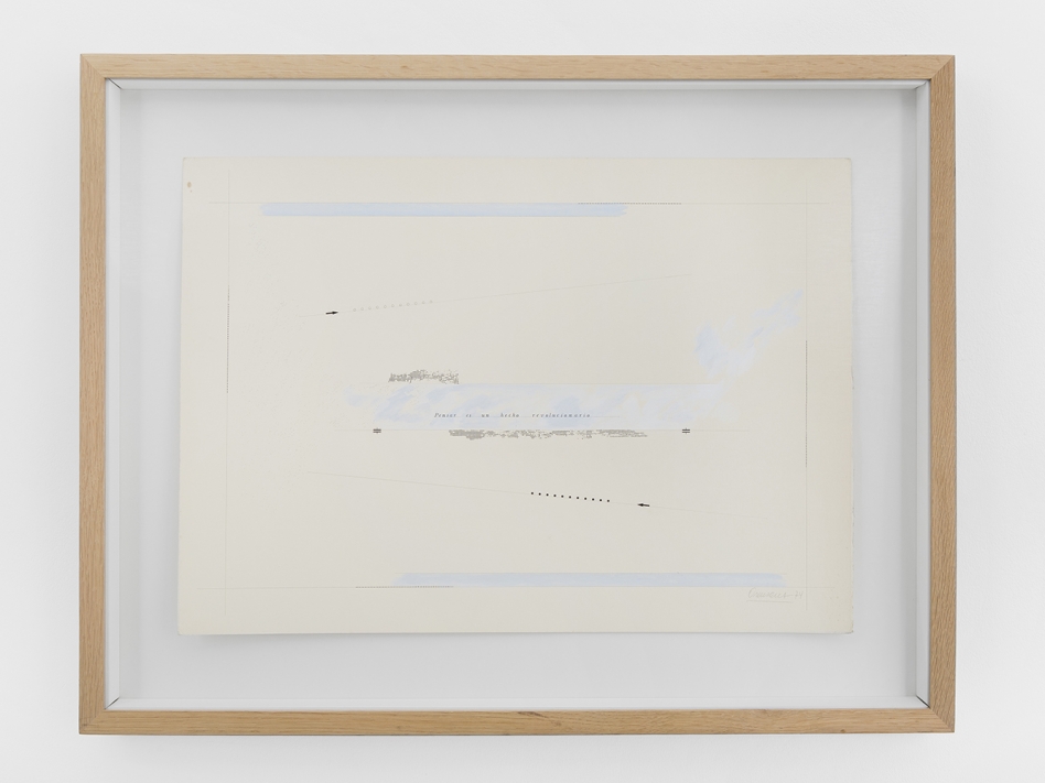 Marie Orensanz, Pensar es un hecho revolucionario, 1974. Drawing on paper, 50 x 70 cm (69.5 x 89.5 cm with frame), unique. Courtesy of Roman Road and the artist. © Ollie Hammick